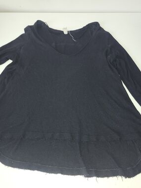 We The Free Navy Waffle Scoop Neck Long Sleeve Top -